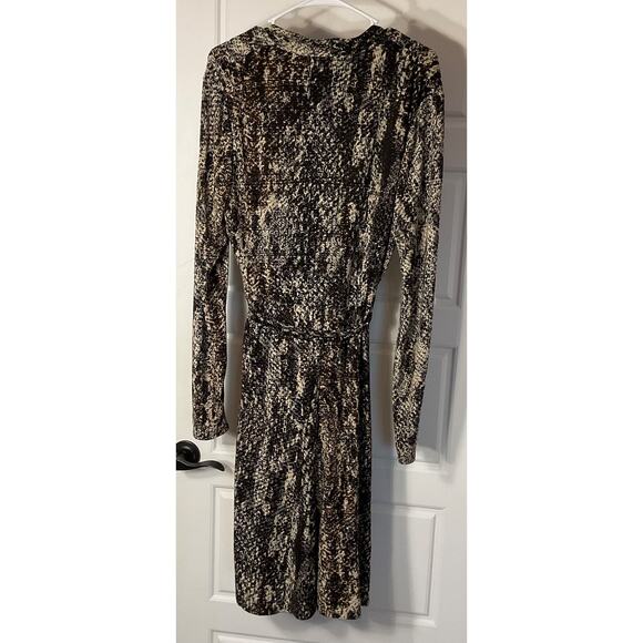 Jones New York Snake Skin Faux Wrap Dress Side Zipper Belted VNeck 14 - Picture 3 of 7